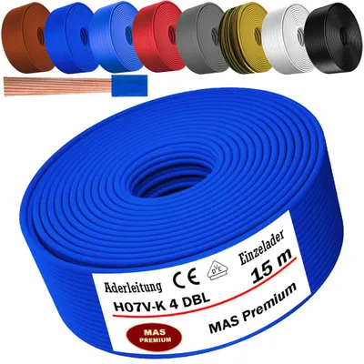 Obrázok produktu pre 15 m Žilový kábel H07 V-K DBL 1x4 mm² Tmavo modrý Jednožilový flexibilný