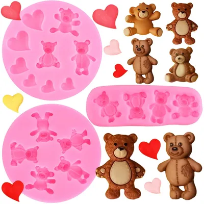 3er-Set Silikon-Bären-Fondantformen, Herz-Bär, Schokoladenform