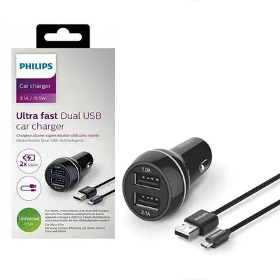 Zdjęcie produktu dla Philips Ładowarka sam. USB DLP2357U/10, Automatyczna, Zapalniczka, 5 V, Czarny