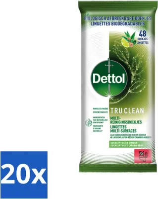 Zdjęcie produktu dla Chusteczki czyszczące Dettol Tru Clean Eukaliptus i limonka, 48 sztuk – opakowanie ekonomiczne – 20 sztuk