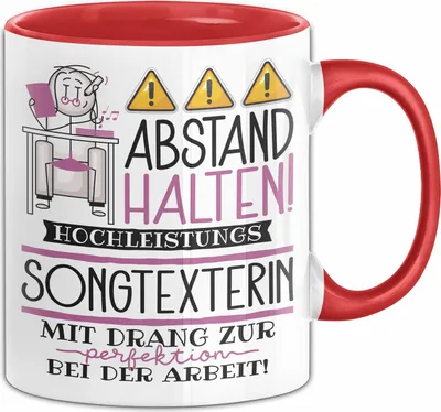 Produktbild von Songtexterin Tasse Geschenk Lustig Abstand Halten Hochleistungs-Songtexterin Mit Drang Zur Perfektion Bei Der Arbeit (Rot)
