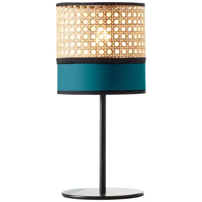 Produktbild von BRILLIANT Lampe Dayanara Tischleuchte blau/rattan | 1x A60, E27, 60W, geeignet für Normallampen (nicht enthalten) | Mit Schnurzwischenschalter