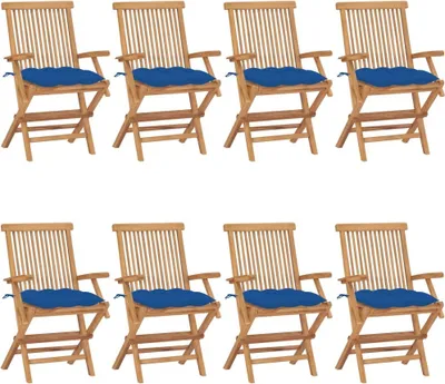 Produktbild von Möbel Gartenstühle mit Blauen Kissen 8 Stk. Massivholz Teak - Gartenstühle 3072914