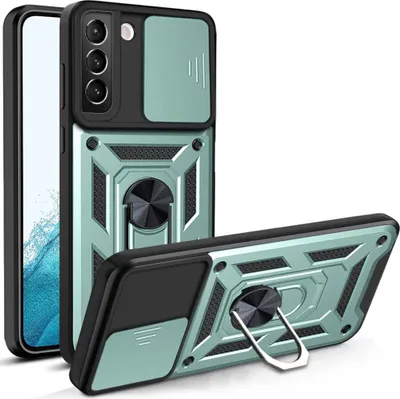 Image de Etui pour Samsung Galaxy S23+, étui en silicone avec anneau et protection de l'appareil photo Vert