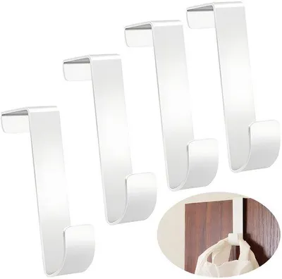 Productafbeelding van Ibenzoa® Over-deurhaak set van 4 – wit gelakt ijzer, 8,2 x 2,1 cm, draagvermogen tot 5 kg, zonder boren, geschikt voor jassen, handdoeken en tassen