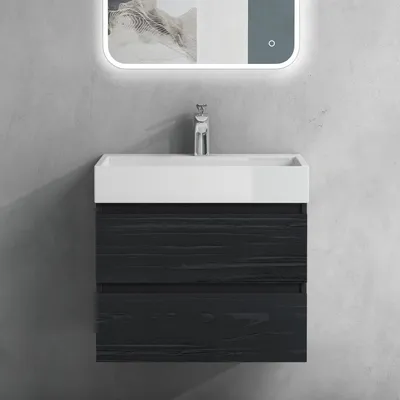 Produktbild von doporro Badmöbel-set Waschbecken-Unterschrank Wandmontage-Unterschrank in Schwarz Strukturiert, 60x38x56cm, inkl. Waschbecken/Ablaufgarnitur Verona