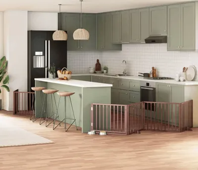 Produktbild von "2026 Promotion" 6-tlg. Hundetor mit Tür Faltbar Braun 480 cm Pappelholz - Sonstiges Hundezubehör CC9258