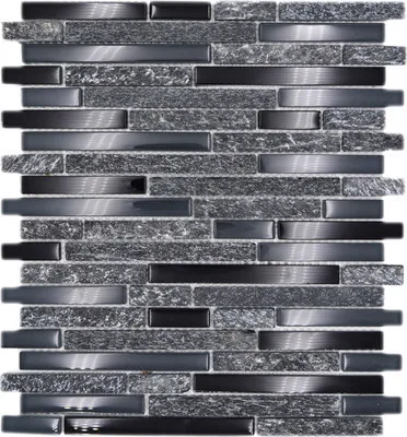 Produktbild von Glasmosaik mit Naturstein XCM MV798 grau/schwarz 29,8x33,8 cm