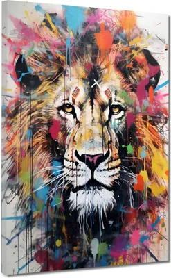 Produktbild von Pop Art Löwenkopf Leinwandbild Wandbild Kunstdruck Wanddeko abstrakt modern: 60x80x4cm