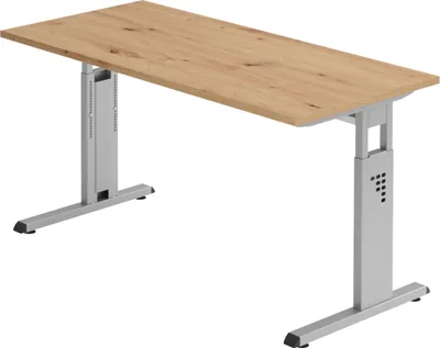 Produktbild von bümö Schreibtisch Serie-O (Mini) - Gestell: Silber, Nachbildung: Asteiche, Größe:  140 x 67,2 cm