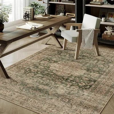 Produktbild von Waschbarer grüner Vintage Teppich 120x170 cm