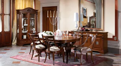 Image de Ensemble complet : table à manger, 6 chaises, buffet et vitrine (9 pièces) de style baroque, neuf