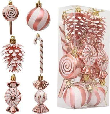 Immagine prodotto di Set di palline di Natale in plastica rosa