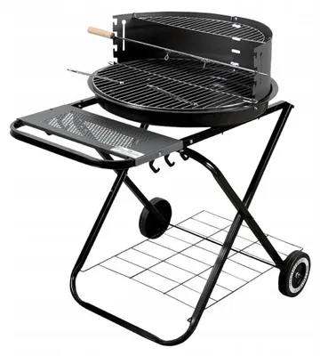 Image de Barbecue de jardin rond au charbon de bois avec étagères sur roulettes MG925