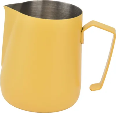 Obrázok produktu pre Kanvica na napenenie mlieka, zosilnená konštrukcia, objem 450 ml, so špicatým výtokom pre kávovary a kaviarne, žltá farba