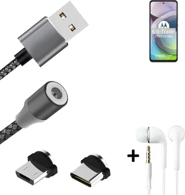 Produktbild von K-S-Trade® Hochwertiges Magnet-Lade-kabel Sync-Kabel Daten-Kabel + Kopfhörer kompatibel mit Motorola Moto G 5G mit USB-Typ-C-Anschluss und
