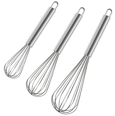 Produktbild von Edelstahl Schneebesen Set - 3-teilig zum Kochen, Verquirlen und Mischen - 20 cm, 25 cm, 30 cm