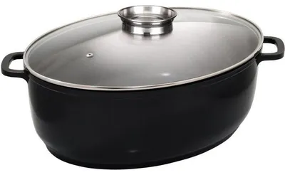 Image de Cocotte Ovale BAUMALU Jumbo en Céramique, 43x33 cm, avec Couvercle en Verre pour Cuisson Familiale