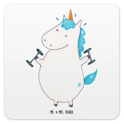 Produktbild von Mr. & Mrs. Panda Untersetzer Kunststoff Einhorn Fitness 15er Set - Weiß - Geschenk, für Gläser, Tassen, Sixpack, Coaster, Glas-Untersetzer, Einhörner, Tassenuntersetzer