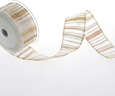 Produktbild von Weihnachtliches Organzaband mit Streifen - gold - 40 mm - 10 m - 90147 20