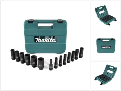 Immagine prodotto di Set di chiavi a bussola Makita 10 - 32 mm 1/2" 14 pezzi + valigetta ( B-52308 ) per avvitatori a impulsi