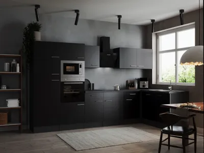 Produktbild von L Küche Küchenzeile Winkelküche Grau Matt Schwarz Oliver 340 x 172 cm Respekta