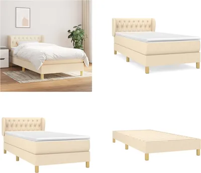Produktbild von vidaXL Boxspringbett mit Matratze Creme 90x200 cm Stoff - Boxspringbett - Boxspringbetten - Bett - Schlafzimmermöbel
