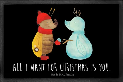 Produktbild von Mr. & Mrs. Panda Schmutzfangmatte Nachtfalter Schneemann 40 x 60 cm - Schwarz - Geschenk, Bodenvorleger, Weihnachtsgruß, Schmutzfänger, Fußabstreifer, Weihnachten, Winter