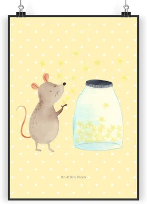 Produktbild von Mr. & Mrs. Panda Bild Maus Sterne DIN A5 - Gelb Pastell - Geschenk, Lustige Sprüche, Taufe, Schwangerschaft, Geburtstag, Geburt, drucke, Plakat, wanddeko, Wandbild
