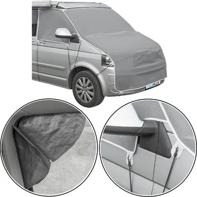 Produktbild von Isolierende Frontscheiben Abdeckung aus 160 gsm Vliesstoff – Abdeckplane kompatibel Wohnwagen T5/T6, mit UV-Schutz, Spanngurten & Privatsphäre