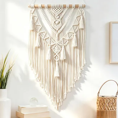 Zdjęcie produktu dla Dekoracja ścienna - Gobelin boho makramy - Bawełna - 70 x 40 cm - Wiszący