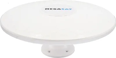 A white DVB-T antenna on a white stand against a white background.