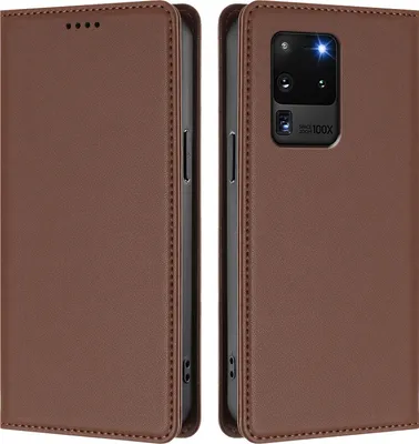 Image de Étui en cuir pour Samsung Galaxy S20 Ultra 5G, étui à rabat magnétique en cuirPolyuréthaneavec support, marron