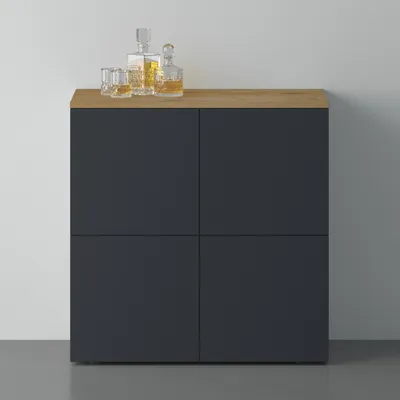 Image de doporro Buffet Commode 76cm Meuble de Rangement Chêne Clair et Gris Noir Mat Placard Salon Salle à Manger 4 Portes Schrank04