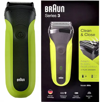 Zdjęcie produktu dla Maszynka do golenia Braun Series 3 300S, system z trzema ostrzami, wodoodporna (IPX7), z podświetleniem LED, szybkie ładowanie, seria 3