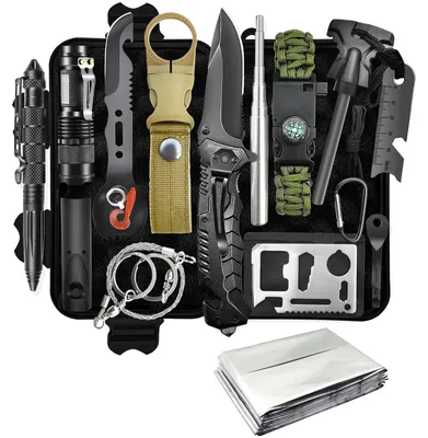 Produktbild von 13-in-1-Überlebensset, professionelles Notfall-Überlebensset mit Klappmesser, Taschenlampe, Überlebensausrüstung für Camping, Abenteuer, Wandern, Jagen, Angeln, Männer, Väter