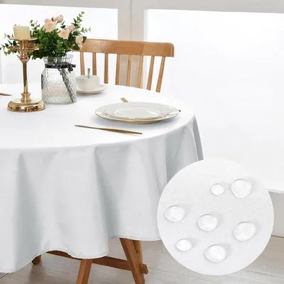 Obrázek produktu pro DWCN Bílý ubrus kulatý 150 cm, omyvatelný ubrus odolný proti skvrnám Vánoční ubrus do jídelny, na zahradu, na oslavy, svatby nebo do domácnosti