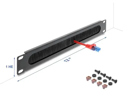 Produktbild von DeLOCK 12″ Kabelmanagement Bürstenleiste 1 HE dunkelgrau, Bürstenleiste, Metall, Dunkles Grau, 1 Stück(e)