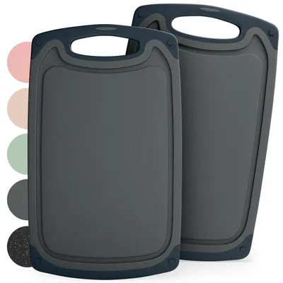 Produktbild von Blumtal Schneidebrett Kunststoff 40x24,5 cm 2er Set - Schneidebretter + Saftrillen & Griff - BPA frei und spuelmaschinenfest - Grau