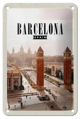 Produktbild von Blechschild Reise 12x18cm Barcelona Spanien Panorama Dekoration