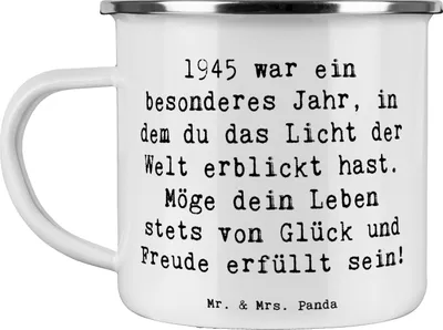 Produktbild von Mr. & Mrs. Panda Kaffeepott Spruch 1945 Geburtstag - Weiß - Geschenk, Geburtsjahr, Geburtstagsdeko, Tasse Emaille, Teetasse, Happy Birthday, Alter, strahlende Sterne