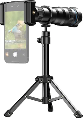 Produktbild von APEXEL Handy-Teleobjektiv-Set, 36-fach, mit Metallstativ, universeller Handy-Clip, Objektivtasche fuer Wandern, Camping, Tierbeobachtung, Mond, Sportspiele, Konzerte, Ansehen, kompatibel mit iPhone 14/13/12/11, Huawei-Smartphones
