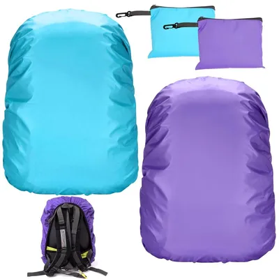 Produktbild von Regenschutz Rucksack Regenhülle Rucksackschutz - Wasserdicht - 35 Liter - Set aus 2 Stück - Flieder und Meerblau