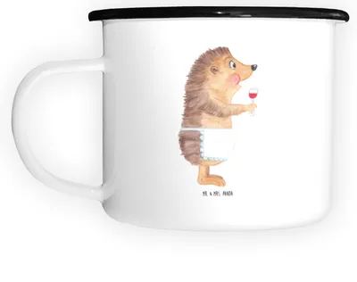 Produktbild von Mr. & Mrs. Panda Pott Igel Wein - Weiß - Geschenk, Metallbecher, Teetasse, Spruch, Emaille Tasse, trinken, Lustige Sprüche, Weißwein, Rotwein, Große, Haferl, Weinglas