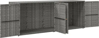 An outdoor storage cabinet with multiple doors.