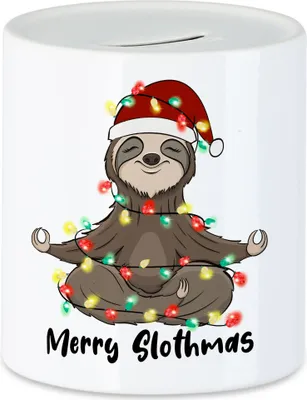 Produktbild von Merry Christmas Spardose Geschenkidee Faultier-Fans Sloth Lustiges Motiv für Weihnachten für Familie Freunde