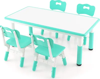 Produktbild von GOPLUS Kindertisch Set mit 4 Stühlen, Schreibtisch höhenverstellbar mit Graffiti-Tischfläche 120x60cm, Kindertischgruppe ab 18 Monate