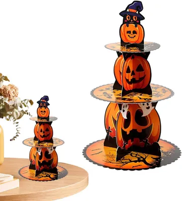 Produktbild von Halloween Cupcake Halter 3-Stöckiges Multifunktionales Dekorationswerkzeug | Halloween Kuchenständer für Muffins Süßigkeiten Snacks Hochzeitsfeiern Feierlichkeiten Par
