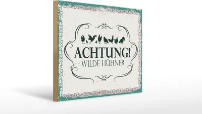 Produktbild von Holzschild Achtung wilde Hühner, 40x30 cm, Holzschilder Spruch Hühner Tier