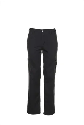 A pair of black cargo pants displayed on a white background.